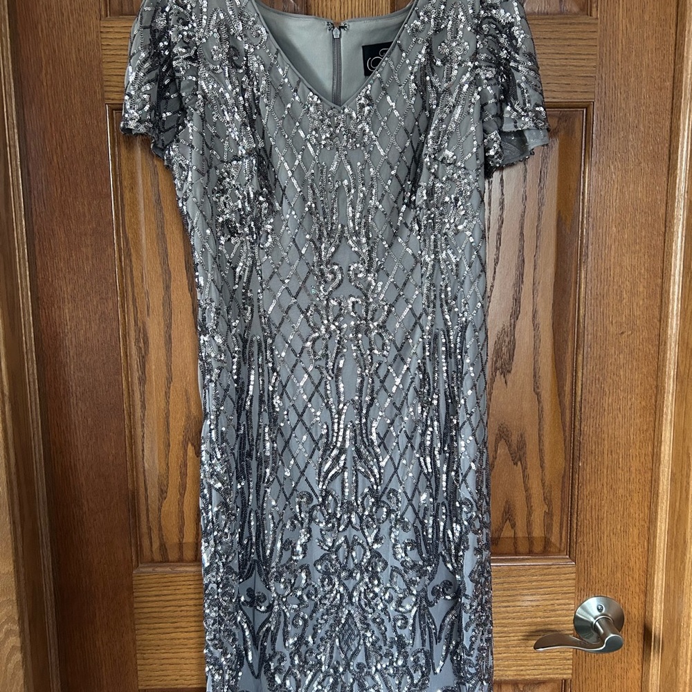 Elegant Gray Sequin Dressed with matching shoes